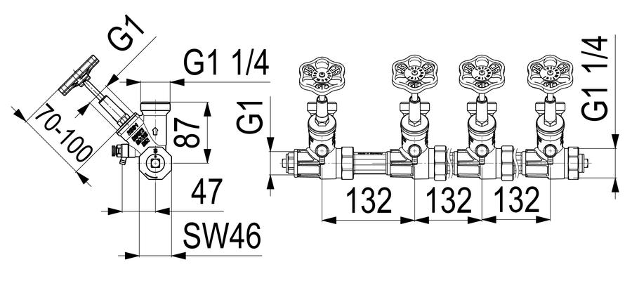 Artikelbild 2 des Artikels „Schlösser ATV-Verteiler 4-fach, DN 25, G 1x1 1/4, ohne Rinne 4-fach | DN 25, G 1 x 1 1/4“