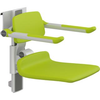 PLUS Duschsitz 450, hö.+seitl. verst.bar Li.grün, m.Arm+Rückenlehne, klappbar