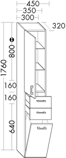 Burgbad Hochschrank sys30 30x176x32cm, Ech, 1 T., 2 Laden, 1 Korb