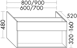 FORMAT Design WT-Unterschrank WYCO 600x480x520mm, w hgl, 1 Frontbl, off. Fa