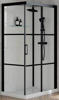 Kinedo Brooklyn Factory 120x90 schwarz H217,Schiebetür,Klarglas 6mm, Thermostat