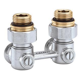 Caleffi Zweirohr-Hahnblock HK.-Ans. 1/2" AG, An Klemmv. 3/4", Eckf.