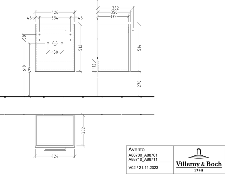 Artikelbild 4 des Artikels „V&B Waschtisch-Unterschrank Avento 43x51,4x38,4cm, 1 T, l, G vo b, Bri wh. links, Griff Volcano Black | brilliant white“