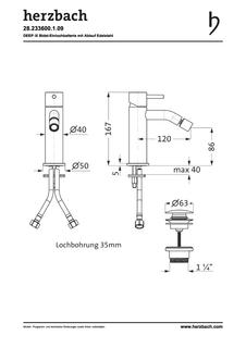 Herzbach Bidet-Einhebelmischer Deep IX m Uni-Push-Abl., Edelstahl gebürstet