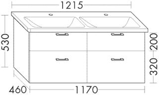 Burgbad Waschtischunterschrank Diago 117x60,1x46cm, rot Um, 2 Schubl/2 Ausz.