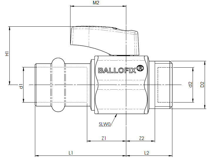 Artikelbild 2 des Artikels „AIPS Mini-Kugelhahn Ballofix B3816 Press 15xG1/2, Messing, verchromt Press 15 x G1/2“