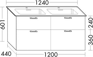 Burgbad Waschtischunterschrank Diago 120x60,1x44cm, 2 Lade/2 Ausz., Weiß Matt