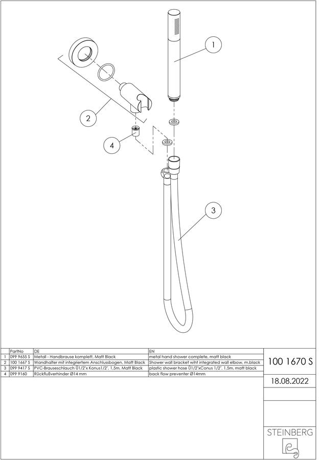 Artikelbild 3 des Artikels „Steinberg Handbrausegarnitur Serie 100 m Wd-Anschl.bg u. B.Schl. 1500mm, ma bla Matt Black“