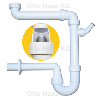 HAAS PP-Raumspar-Kugelverschluss-Siphon 1 1/2 & 1 1/4, DN 40 & einem Geräteansch