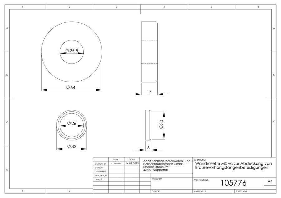 Artikelbild 2 des Artikels „ASW Abdeckrosette m Gleitr., MS verchr., für Rohr d= 25mm für Rohr Ø 25 mm“