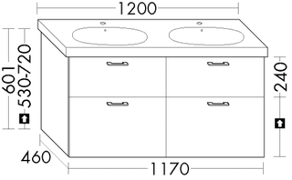 Burgbad Waschtischunterschrank sys30 117x60,1x46cm, 2 Schubl./Ausz., Sana
