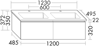 Burgbad Keramik Doppel-Waschtisch-Unterschrank-Set LIN20 123 x 37,2 x 49,5 cm, 2 Auszüge