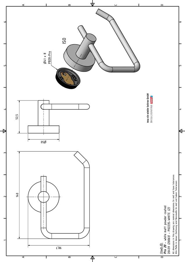 Artikelbild 3 des Artikels „tnwb Papierrollenhalter PRO 020 WHITE 140x99x53mm, Zinkdr.g, we., ma, o. Deck 140 x 100 x 50 mm“