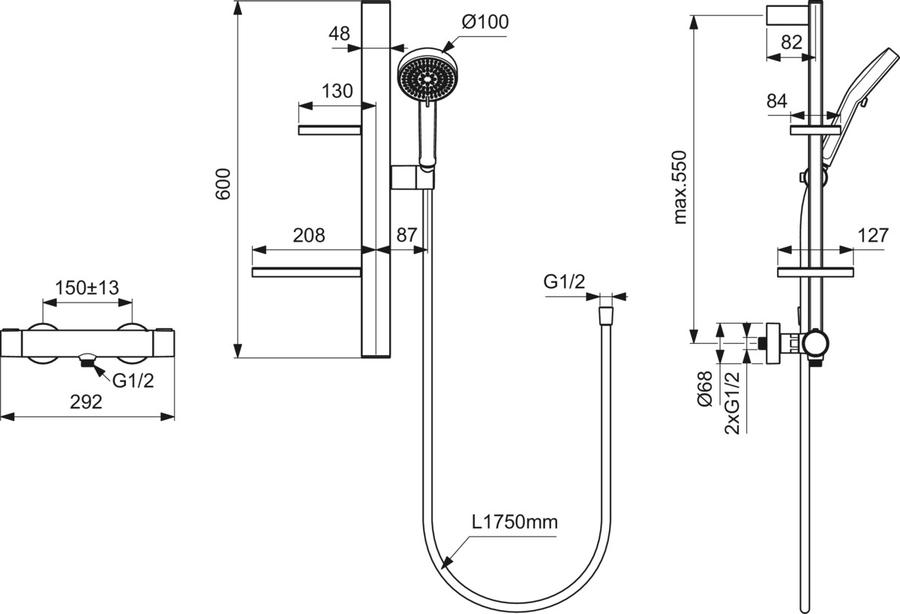 Artikelbild 6 des Artikels „IS Brausekombination Ceratherm Alu+ m THM, BrSt 60cm, 2F-HBR, 8 l/min, si silver“