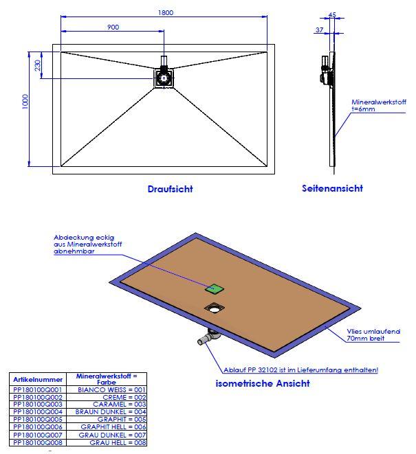 Artikelbild 2 des Artikels „Schedel Dusche MULTISTAR PLAN + Quadr. 180x100x4,5cm, gr. h, re, Abl hi. mit. 180 x 100 x 4,5 cm | grau hell“