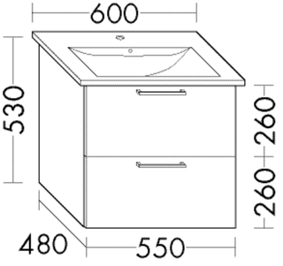 FORMAT Design WT-Unterschrank WVBR055 550x480x530mm, 1 L/1 Ausz., anthr. hgl