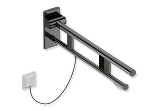 HEWI Stützklappgriff System 900 PVD Duo Halt. + E-Spülausl., R, 712mm, SW-chr gl