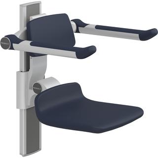 PLUS Duschsitz 310, manuell höhenv., Du.blau, Arm- u. Rückenlehne, klappb.
