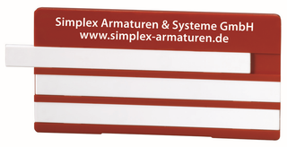 Flamco Bezeichnungschild 100x50mm, m 3 Leerleist., bl., m Aufdr.