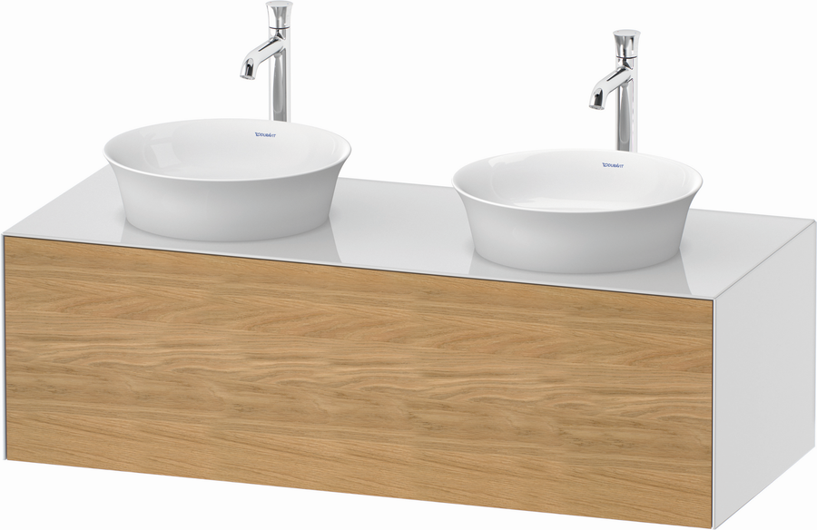 Artikelbild 1 des Artikels „Duravit WT-Unterschrank White Tulip 130x55cm, 1 AZ, E Nat w g, N mi/o Be Eiche natur massiv/weiß Hochglanz | Nussbaum mitte/ohne Innenbeleuchtung“