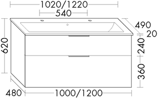 Keramik-Waschtisch Unterschrank-Set Eqio 1 Schublade/Auszug, Waschtisch weiß