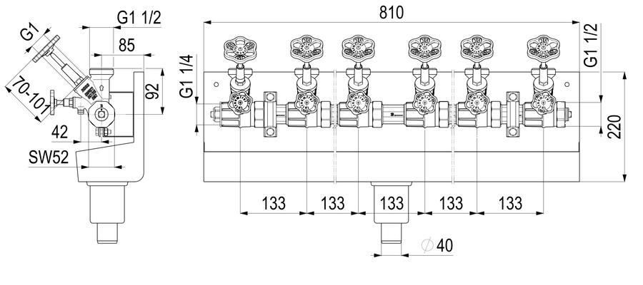 Artikelbild 2 des Artikels „Schlösser ATV-Station 6-fach, DN 25, G 1 1/4x1 1/2, mit Rinne 6-fach | DN 25, G 1 1/4 x 1 1/2“
