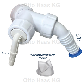 HAAS Kondensat- & Geräteanschlusstülle Save, 1, 3/4 & 8 mm mit Rückflussverh.
