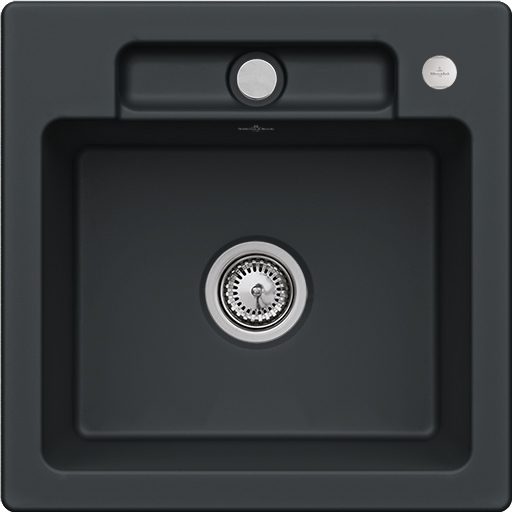 Artikelbild 1 des Artikels „V&B bündige Spüle Siluet 50 S Flat m Abl.garn, Exzenter, pure black mit Ablaufgarnitur, Excenterbetätigung | pure black“