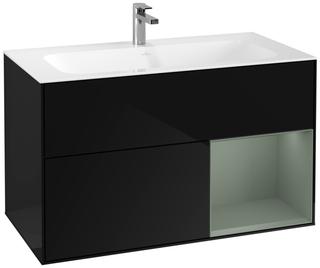 V&B Waschtisch-Unterschrank Finion Reg re Oli. m Lac, Glossy Black Lacquer
