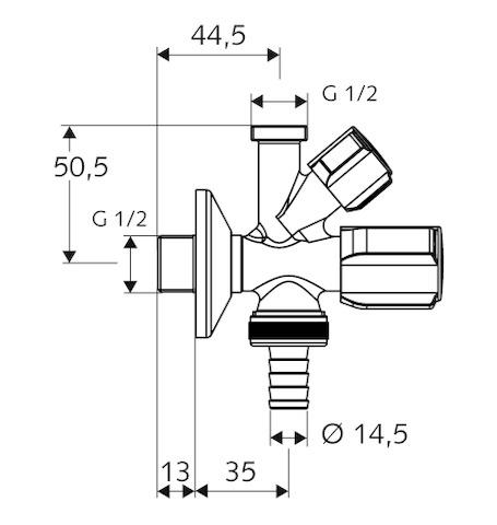 Artikelbild 2 des Artikels „Schell Kombi-Eckventil COMFORT G 1/2 AG, m RV, lg Sch, SV, verchr. G 1/2 AG“