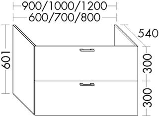 Burgbad Waschtischunterschrank Diago 70x60,1x54cm, sw Hochglanz, 2 Auszüge