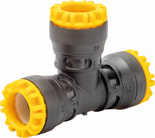 Plasson T-Stück G-PLASS 40mm, Gas 10 b, 90Gr, eg, m 3 Stützhüls.