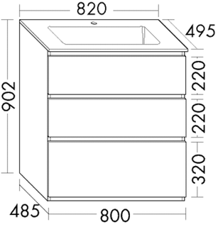 Burgbad MG WT-Unterschrank-Set LIN20 82x90,2x49,5cm, lac g, 2 Laden, 1 Ausz.