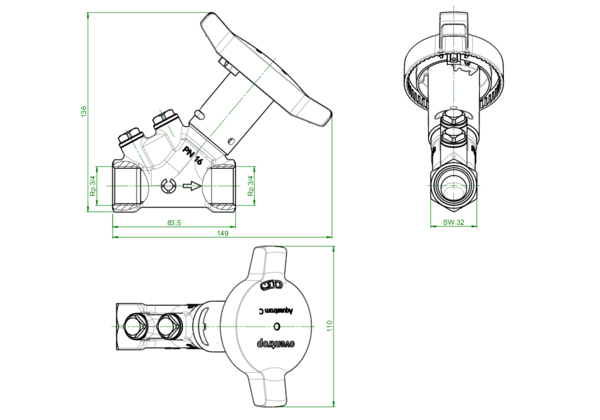 Artikelbild 2 des Artikels „Oventrop Strangreg.-Vtl. Aquastrom C DN 20, Rp 3/4, beids. IG, Siliziumbronze DN 20, Rp 3/4“