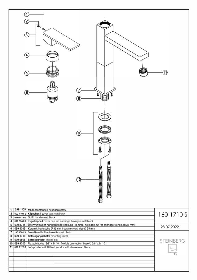 Artikelbild 3 des Artikels „Steinberg WT-Einhebelmischer Serie 160 A 175mm, m bl, H 292mm, o. Abl-Garnitur Ausladung 175 mm | Matt Black“
