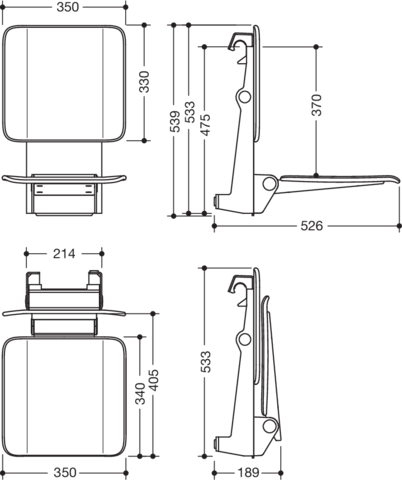 Artikelbild 3 des Artikels „HEWI Einhängesitz System 900 350x533x526mm, E pb an m, KST ma anthr. Edelstahl pulverbeschichtet anthrazit matt, Kunststoff matt anthrazit“
