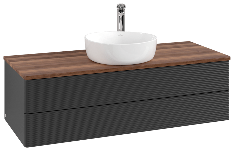 Artikelbild 2 des Artikels „V&B WTU m F-Struktur -Beleuchtg. Antao 120x36x50cm, HL, WBP w. wal, bla m Lac Waschbeckenplattenfarbe warm walnut | black matt lacquer“