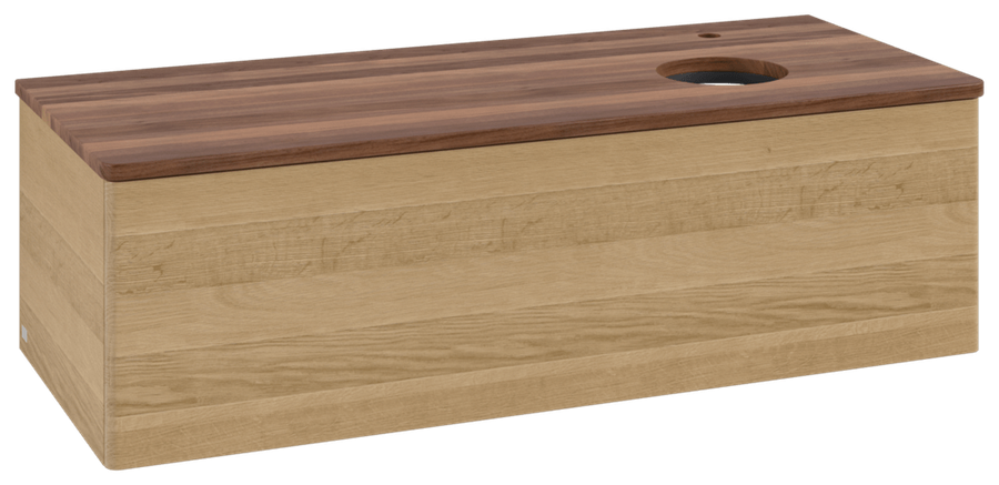 Artikelbild 1 des Artikels „V&B WT-Unterschrank o. F-Struktur Antao 120x36x50cm, HL, WBP w. wal, hon. Oa Waschbeckenplattenfarbe warm walnut | honey oak“