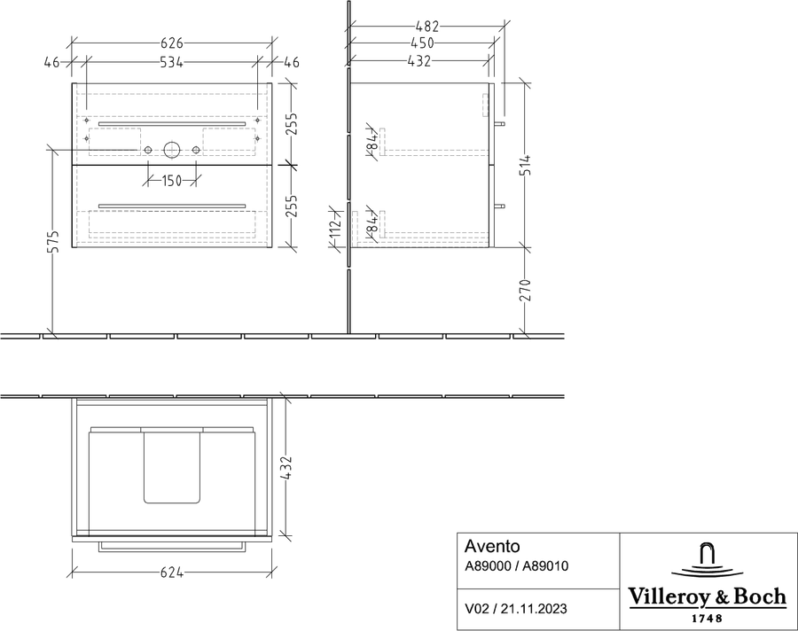 Artikelbild 4 des Artikels „V&B Waschtisch-Unterschrank Avento 63x51,4x48cm, 2 A, wd, G vc gl., Nord Oa Griff Chrome Glanz | Nordic Oak“