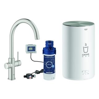 GROHE Spültisch-Einhebelmischer Red Duo C-Ausl, mit Boiler Größe M, supersteel