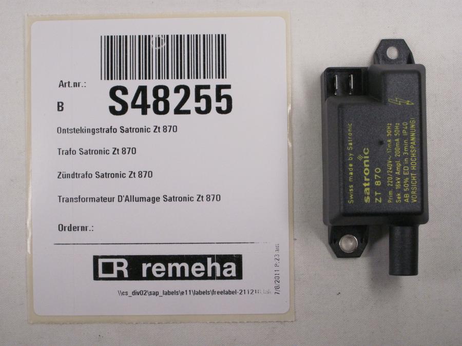 Artikelbild 1 des Artikels „RE ZÜNDTRAFO/SATRONIC ZT 870 S48255 “