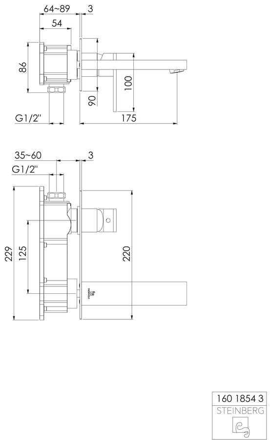 Artikelbild 2 des Artikels „Steinberg Fertigmontageset Serie 160 Ausl. 175mm, WT-Wand-EHM, chrom Ausladung 175 mm“