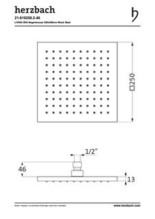 Herzbach Regenbrause Living Spa square für Decken- oder Wandarm, 250 x 250 mm