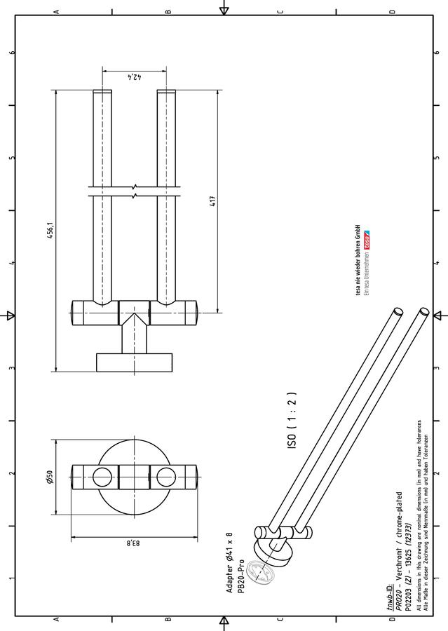 Artikelbild 3 des Artikels „tnwb Handtuchhalter PRO 020 50x84x456mm, 2-a., Zinkdr.g, MS, hgl-vc 50 x 82 x 455 mm“