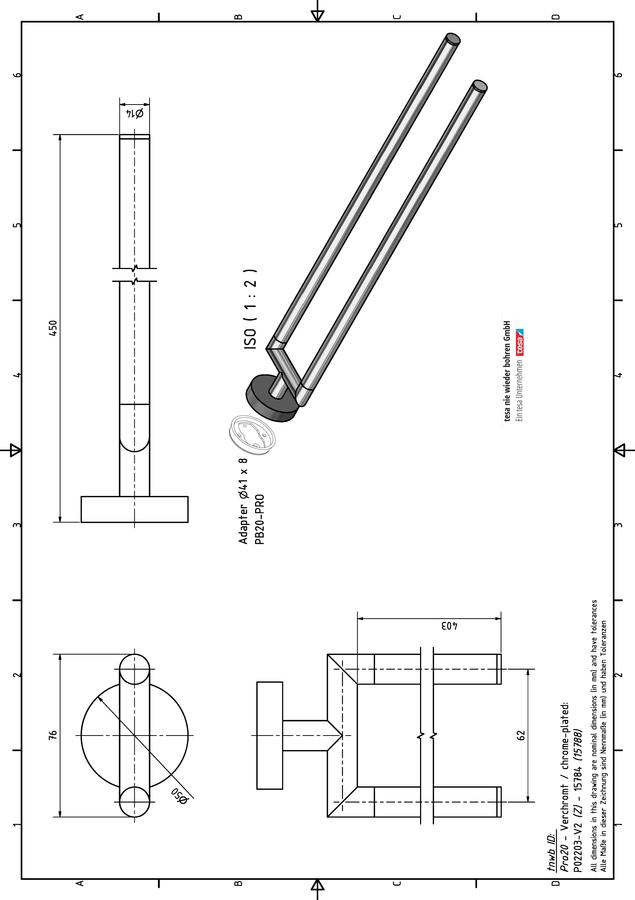 Artikelbild 3 des Artikels „tnwb Handtuchhalter PRO 020-V2 76x50x450mm, 2-a., st., MS, ES, hgl-vc 76 x 50 x 455 mm“