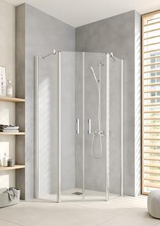 Kermi 5-Eck Pega Pendelt. m Festf. 100x200cm, silb. hgl ESG SR Opaco Clean