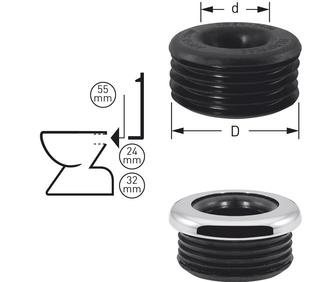 STEDO Mület-Flexopress-WC-Verbinder d 55mm, Ro. d 24-32mm, weiß, mit Rosette