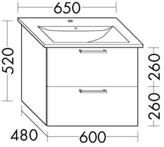 FORMAT Design WT-Unterschrank WVBR060 600x480x520mm, 1 L/1 Ausz., Tect Dek. Zi