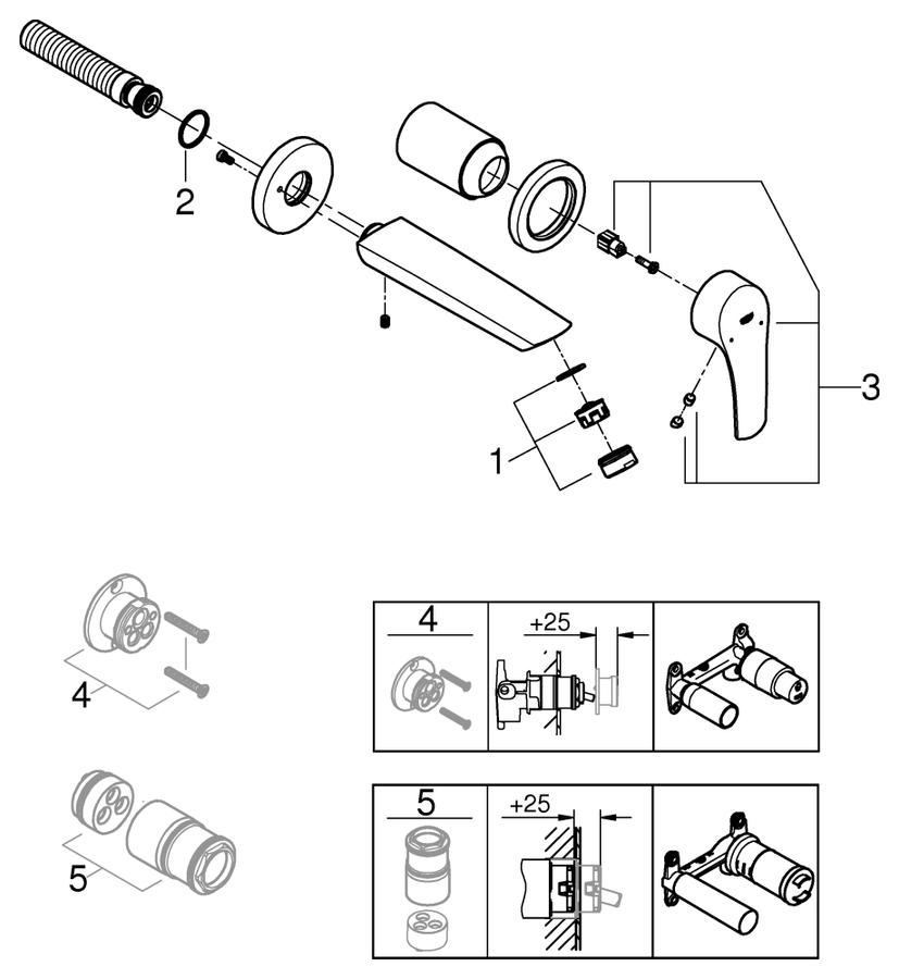 Artikelbild 4 des Artikels „GROHE Fertigmontageset Eurosmart UP-2-Loch-WT-Armatur, Ausl. 17,1cm, ch chrom“