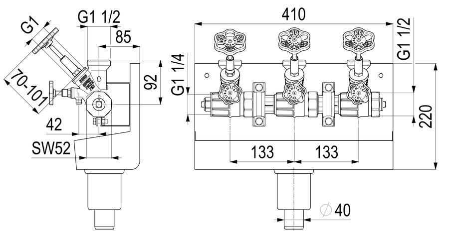 Artikelbild 2 des Artikels „Schlösser ATV-Station 3-fach, DN 25, G 1 1/4x1 1/2, mit Rinne 3-fach | DN 25, G 1 1/4 x 1 1/2“